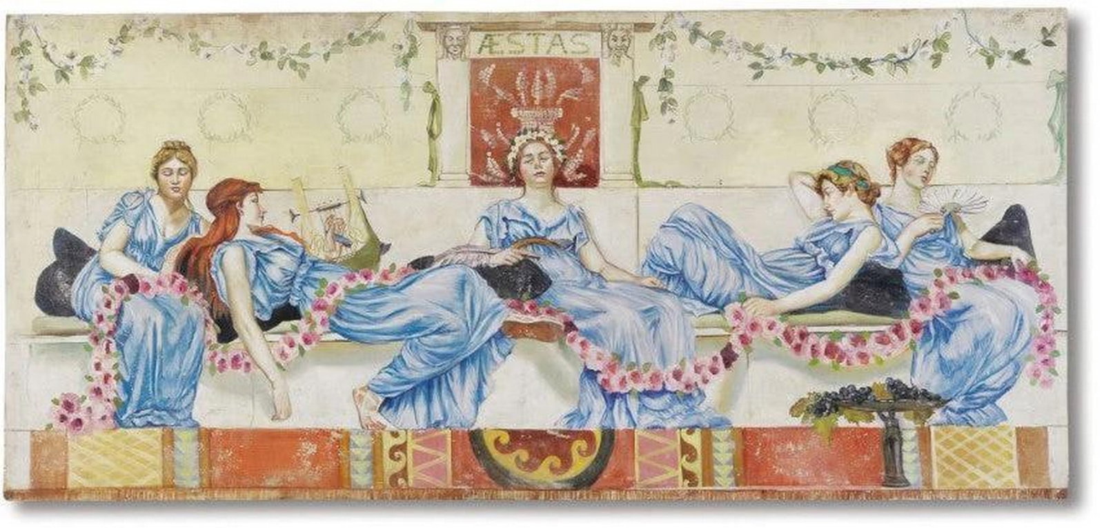 Afternoon On The Porch Fresco Painting: Afternoon On The Porch Fresco Painting The 'Afternoon on the Porch' Fresco represents five women laying down on a desk back to the porch. Material: Linen Canvas Fresh Lime Plaster Natural P