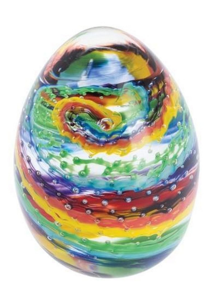 Radiant Rainbow Swirl Crystal Glass Paperweight: Radiant Rainbow Swirl Crystal Glass Paperweight. Add a touch of brilliance to your desk or décor with this mesmerizing crystal glass paperweight. Featuring vibrant, swirling rainbow hues encased in