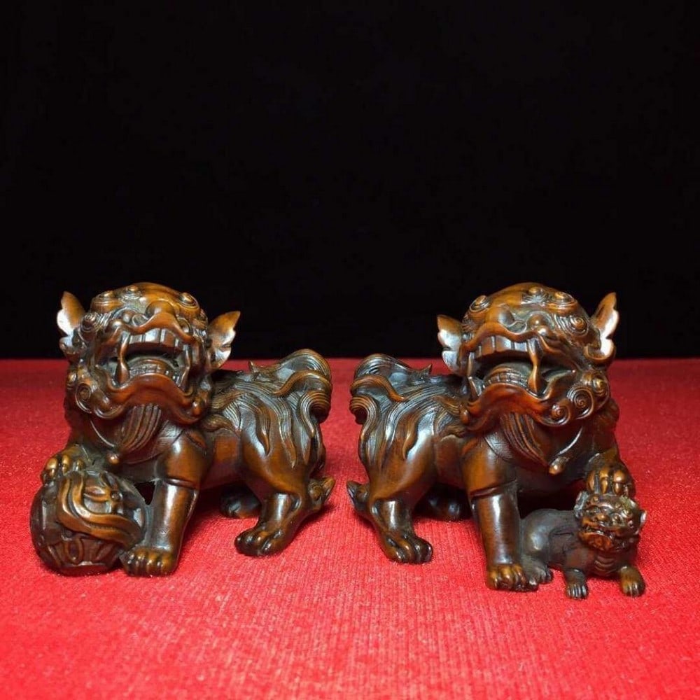 Wood Carved Foo Dog Pair (1 of 4)