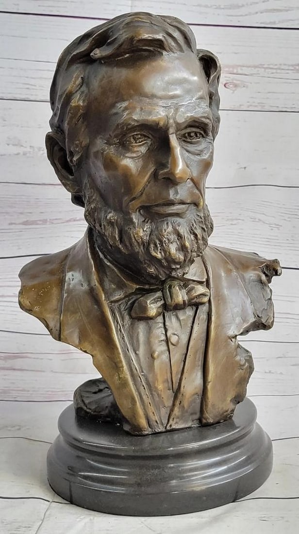 Large US President Abraham Lincoln Bronze Bust Statue - 13" x 8" (1 of 7)