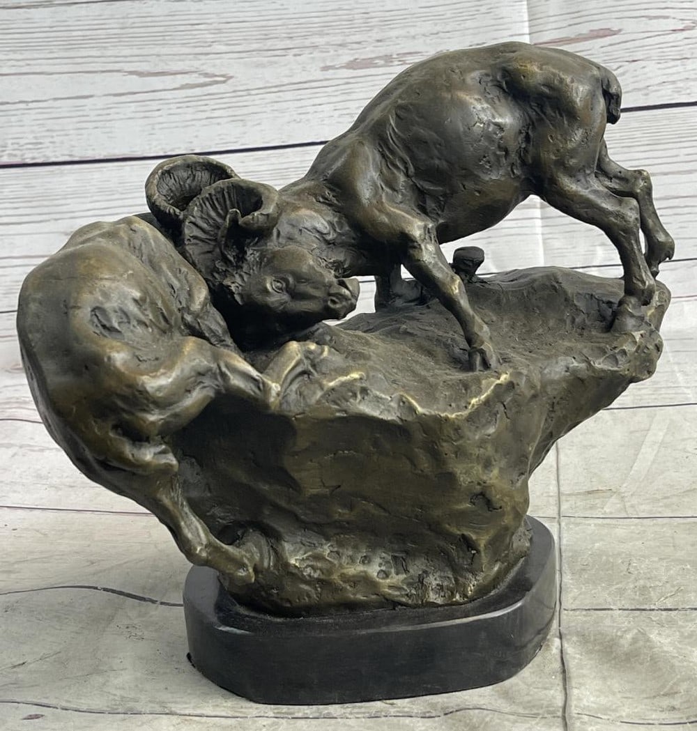 Original Two Rams Butting Heads Bronze Sculpture - 10" x 11" (1 of 5)