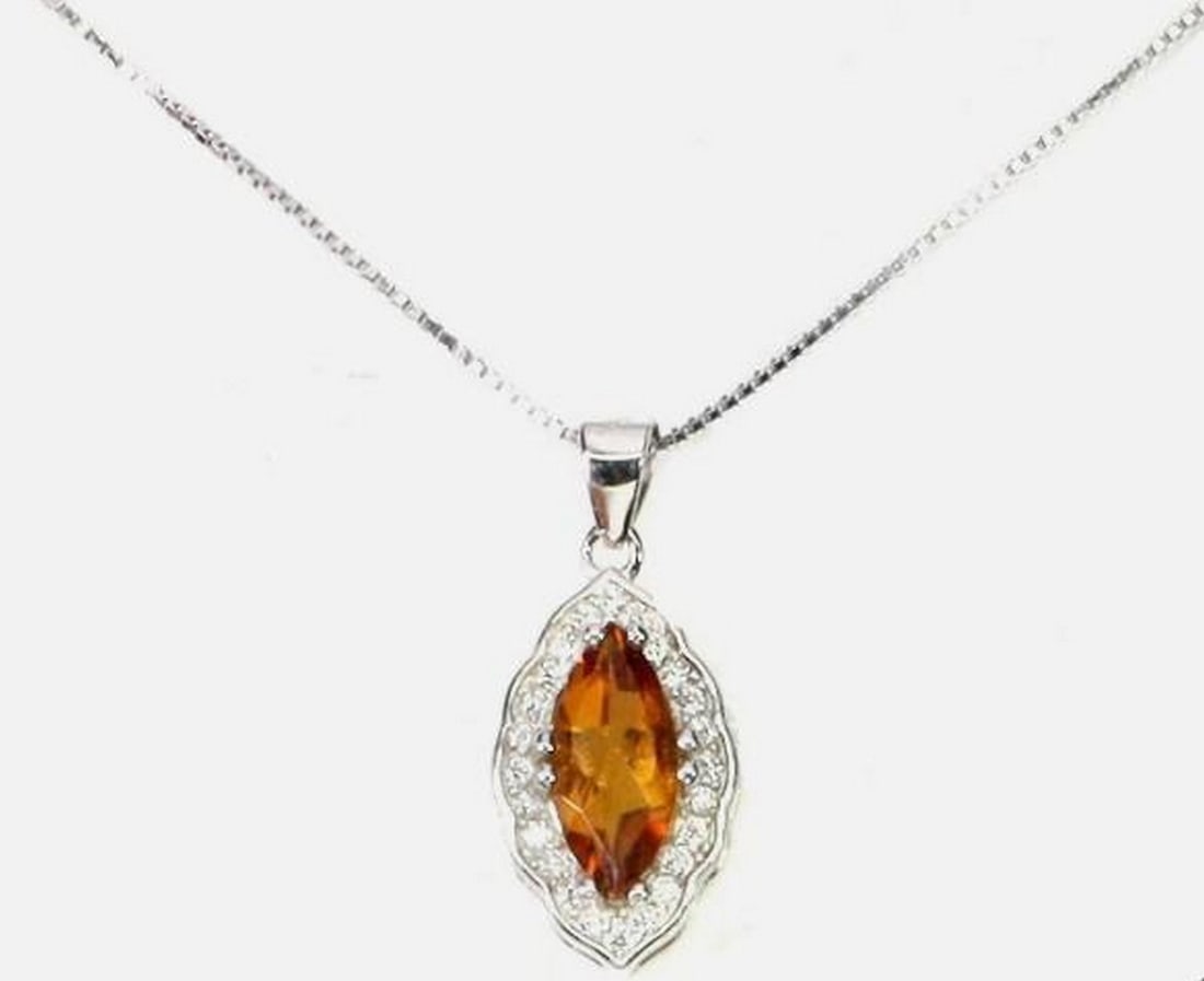 Golden Marquise Citrine Necklace: Golden Marquise Citrine Necklace This elegant 925 sterling silver necklace features a 10x5mm marquise-cut natural citrine, showcasing warm golden hues that catch the light beautifully. The marquise s