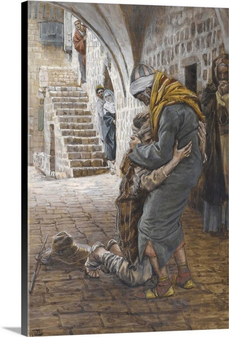 The Return of the Prodigal Son, 1886–96 Canvas Reproduction by James Tissot – 16" x 24": The Return of the Prodigal Son, 1886–96 Canvas Reproduction by James Tissot – 16" x 24" James Jacques Joseph Tissot (1836–1902) was a French painter and illustrator celebrated for his de