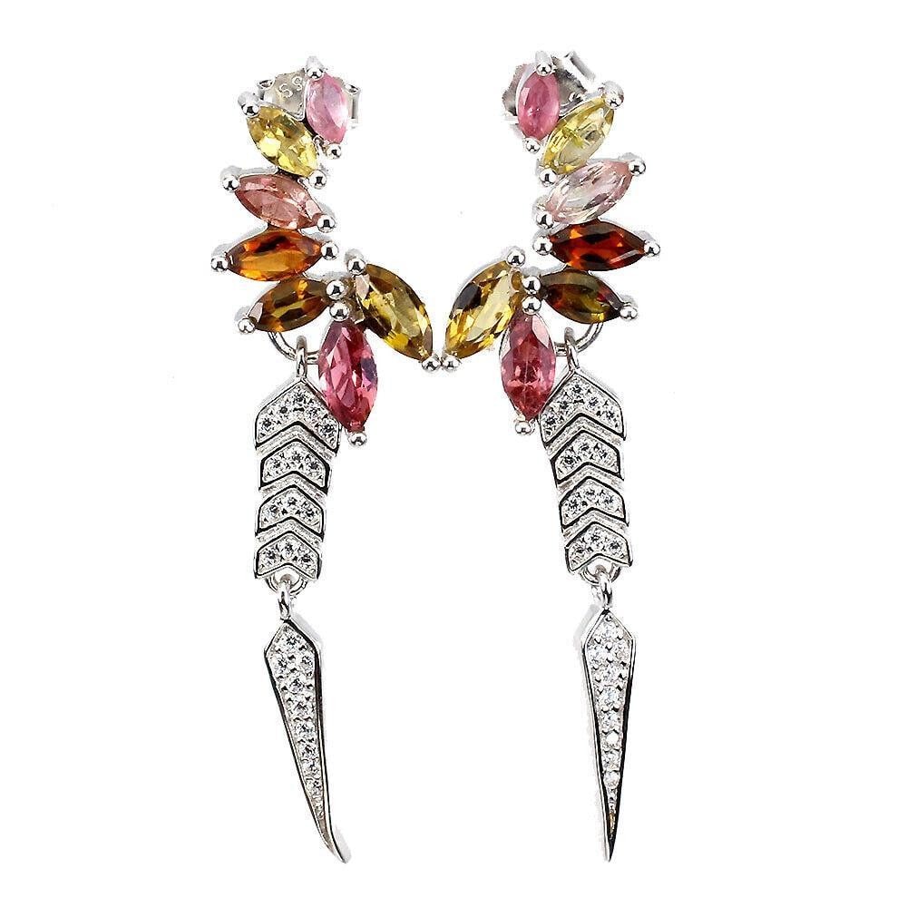 Multi-Colour Marquise Tourmaline and CZ Dangle Stud Earrings: Multi-Colour Marquise Tourmaline and CZ Dangle Stud Earrings Metal: 925 Sterling Silver Style: Dangle Plate: 14k White Gold Total Carat Weight: 5.59g View Photos For Further Details