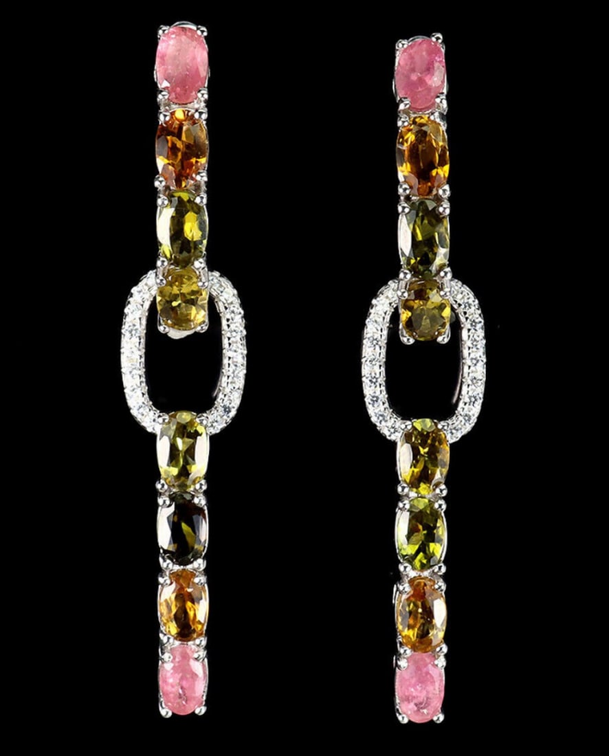 Oval Tourmaline Multi-Color Link Dangle Earrings (1 of 2)