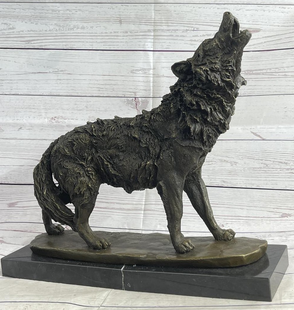 Barye Inspired Large Howling Wolf Bronze Sculpture - 16" x 17.5" (1 of 7)