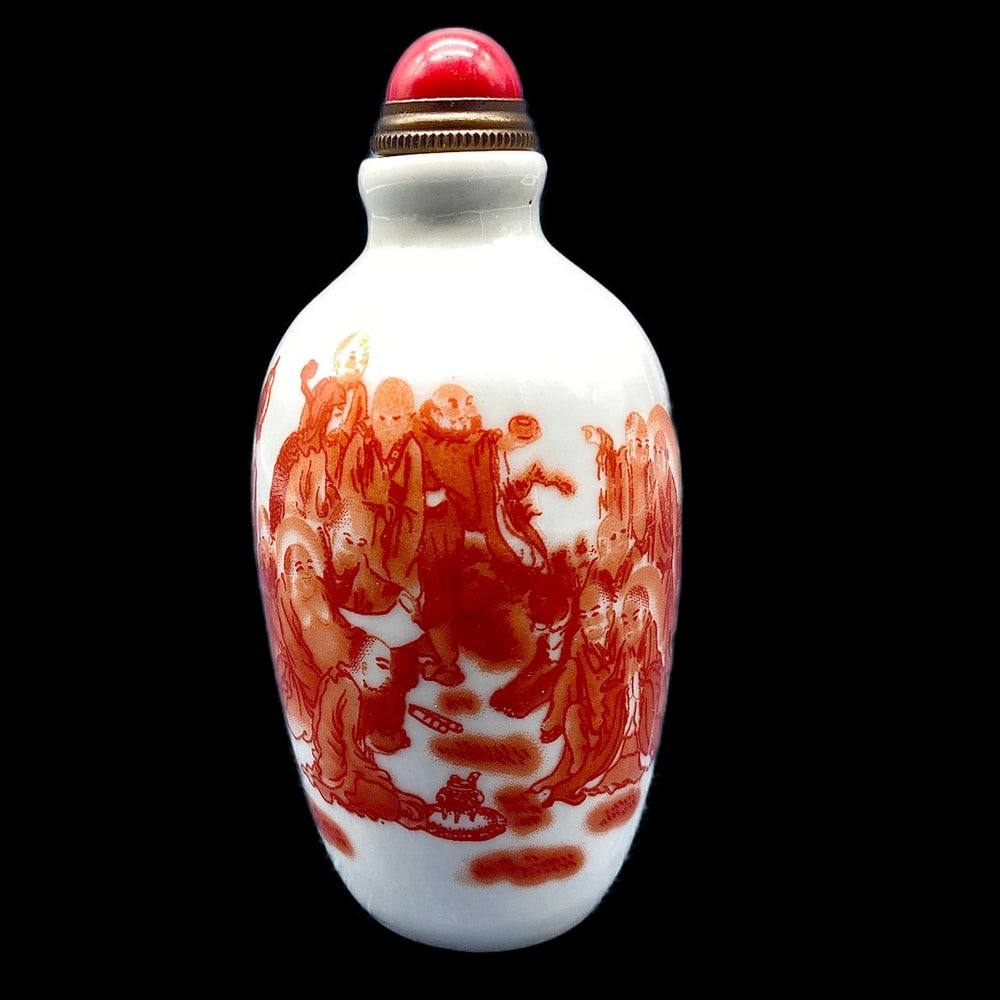 DIVINE CHINESE HANDMADE PORCELAIN AND JASPER SNUFF BOTTLE: Divine Chinese Handmade Porcelain And Jasper Snuff Bottle Impressively handmade Chinese porcelain and Jasper snuff bottle. Reign signed on the bottom. View photos for further details.