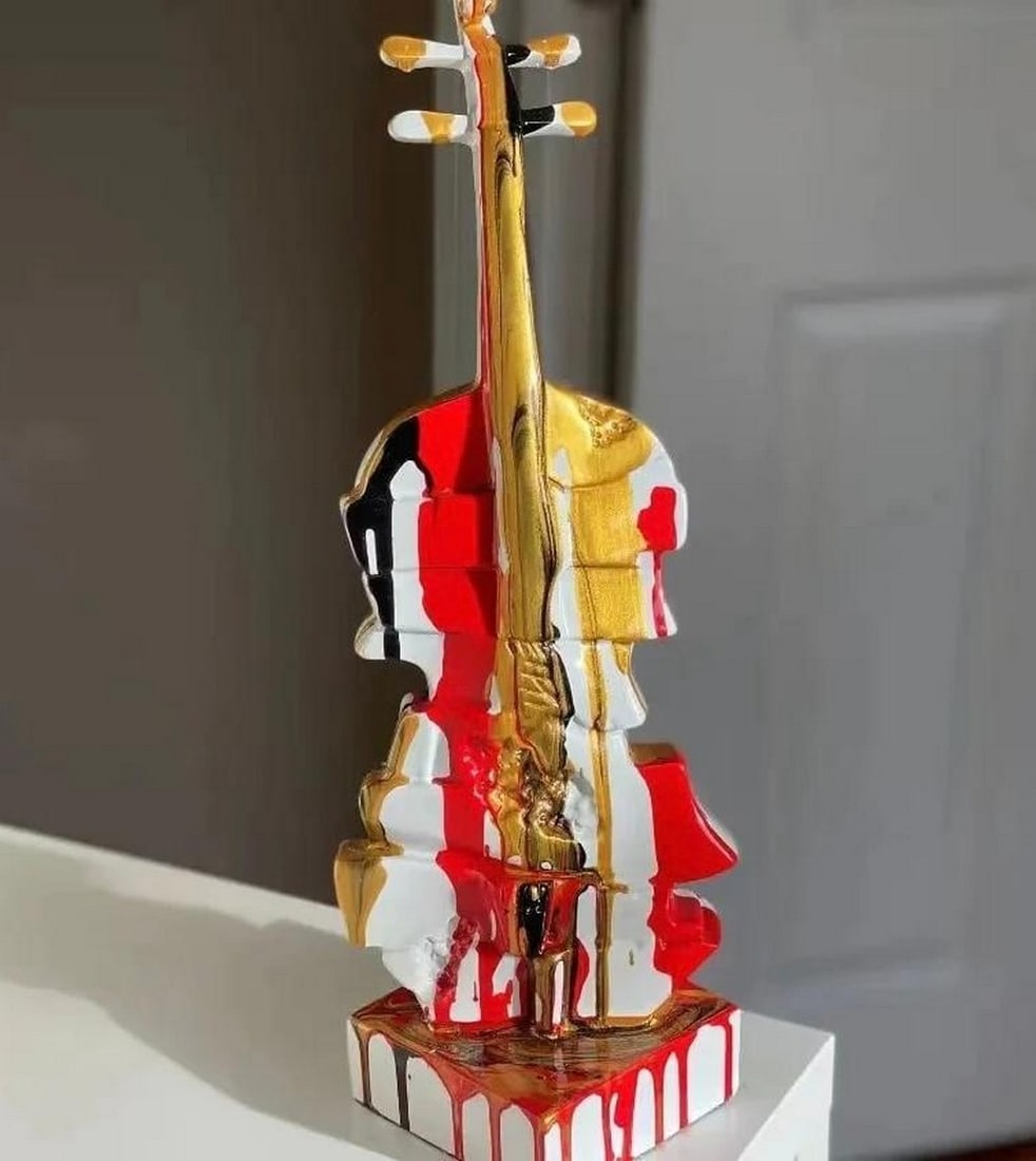 14.5" - Custom Retro Violin Grafitti Sculpture: 14.5" - Custom Retro Violin Grafitti Sculpture Nordic Painted Violin Sculpture has a unique design that can enhance any interior space, making it an ideal present for art and music enthusiasts al