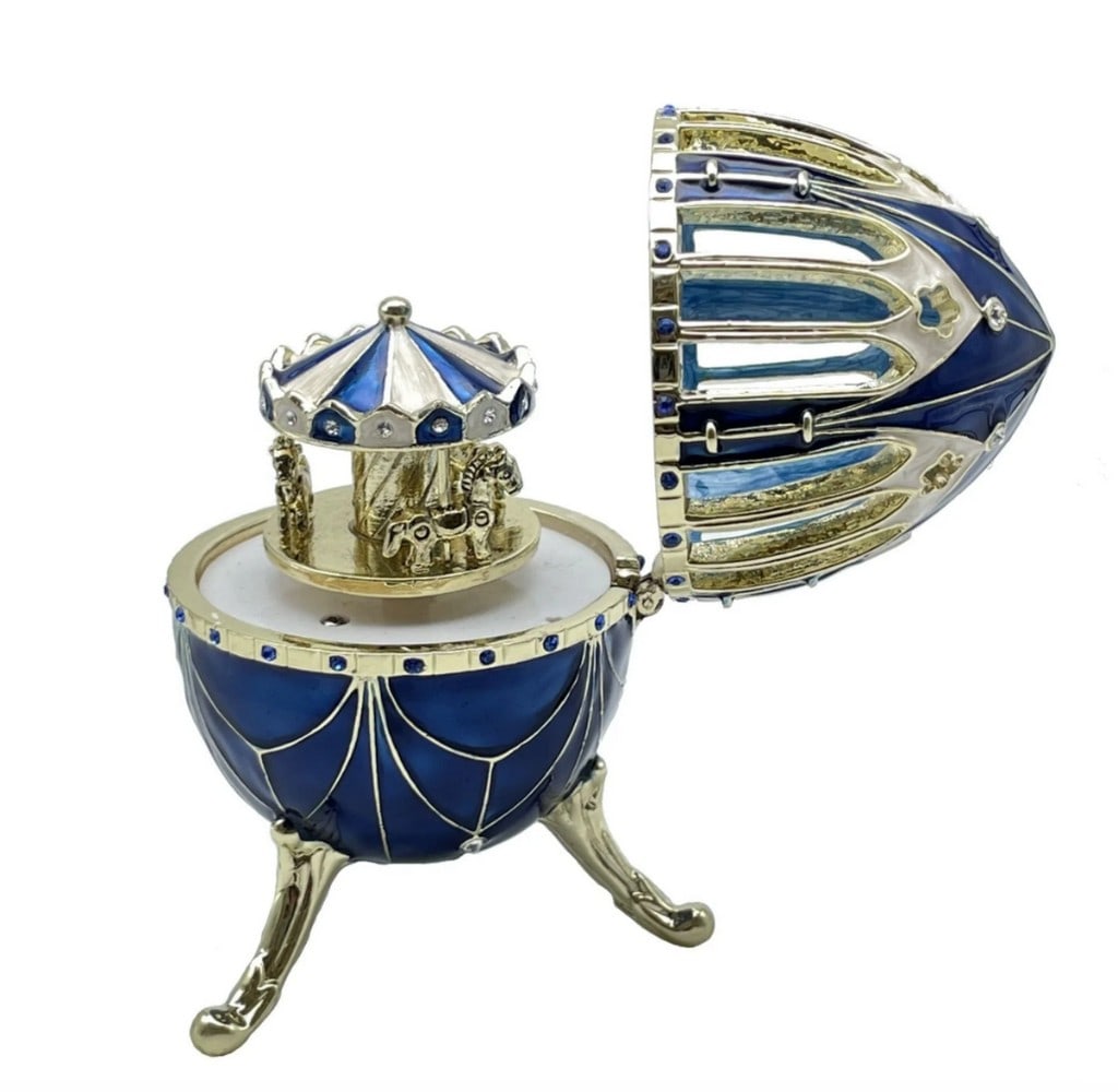Blue and Gold Horse Carousel Trinket Box (1 of 6)
