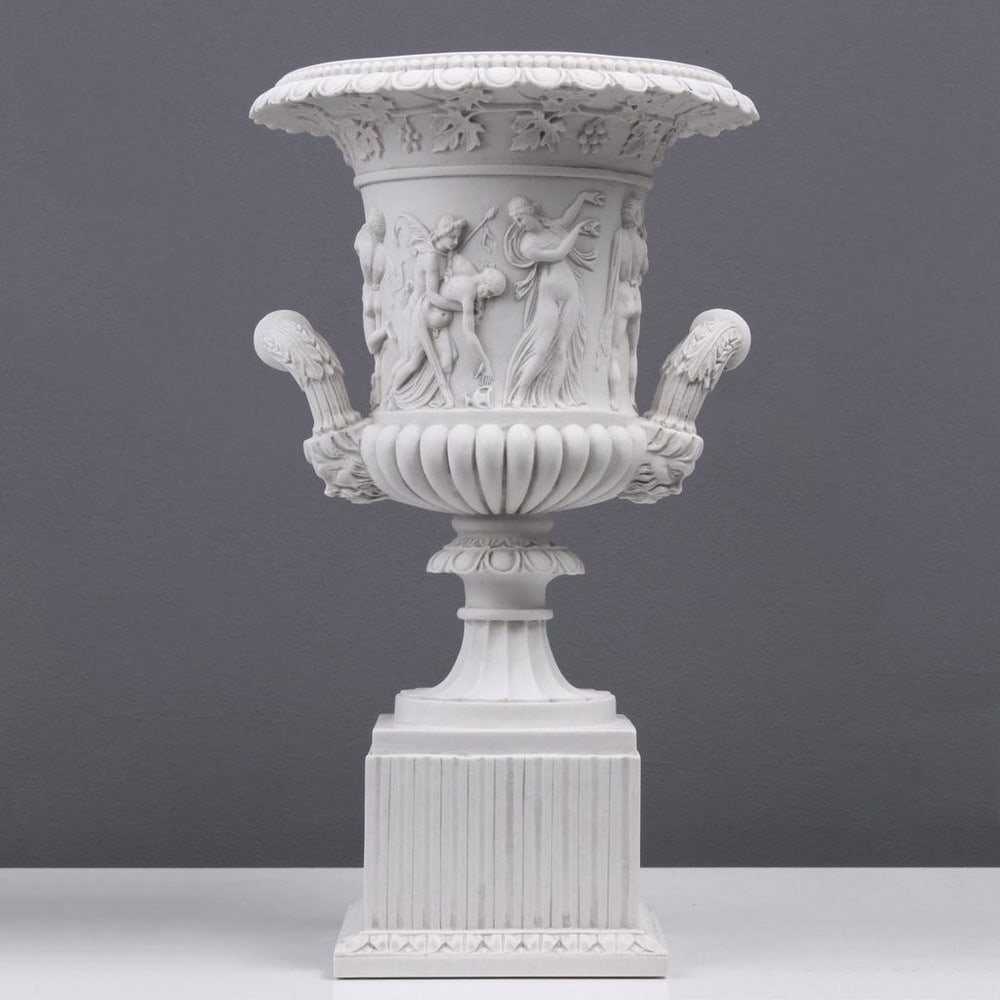 White Carrara Marble Sculpture After The "Medici Vase" - (11lbs): White Carrara Marble Sculpture After The "Medici Vase" - (11lbs) The Medici vase is an enduring masterpiece of art that originated in Athens during the latter part of the 1st century AD, inte