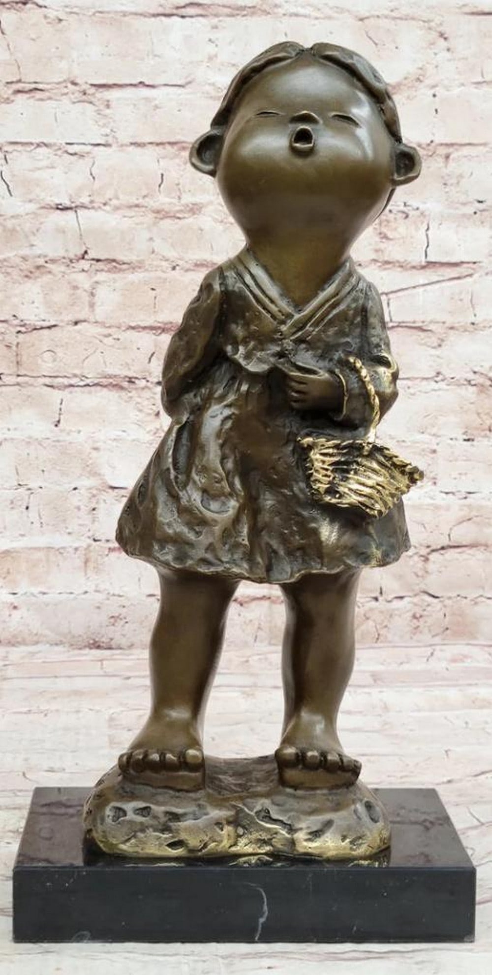 Miguel Lopez Chinese Girl Signed Original Bronze Sculpture on Marble Base - 14.5" x 7": Miguel Lopez Chinese Girl Signed Original Bronze Sculpture on Marble Base - 14.5" x 7" Miguel Lopez Chinese Girl Bronze Sculpture" is an enchanting masterpiece that captures the essence o