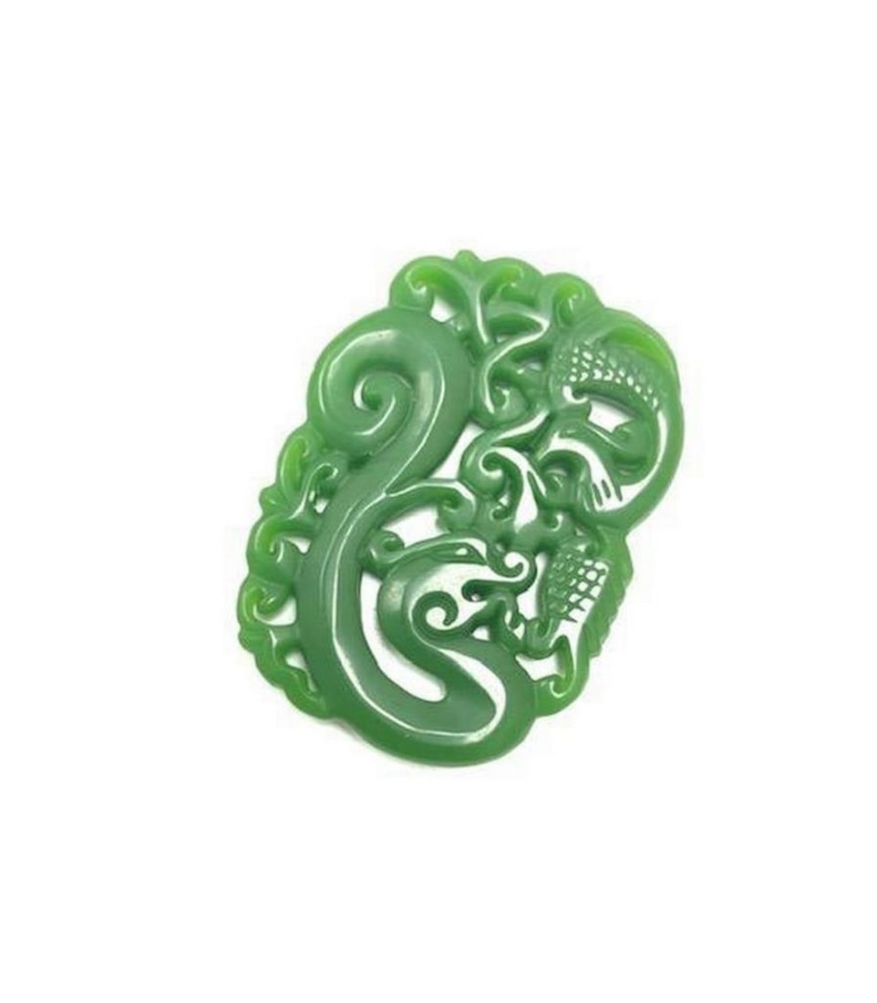 Carved Asian Green Jade Dragon Medallion Necklace (1 of 2)