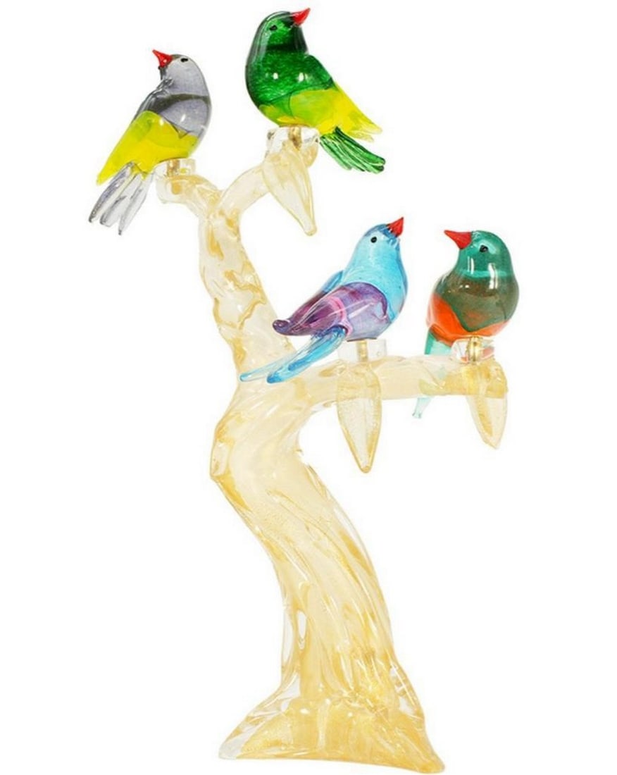 24 kt Gold Sparrows on Tree – Murano Glass Sculpture (1 of 5)