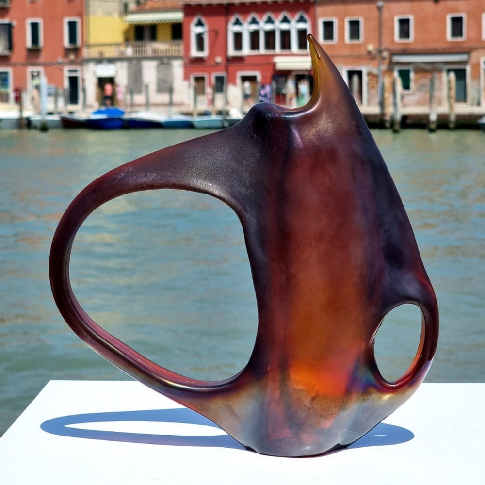 Murano Glass Vase Ansa Black and Amber – Tribute to the "Anse Volante" Series - 2