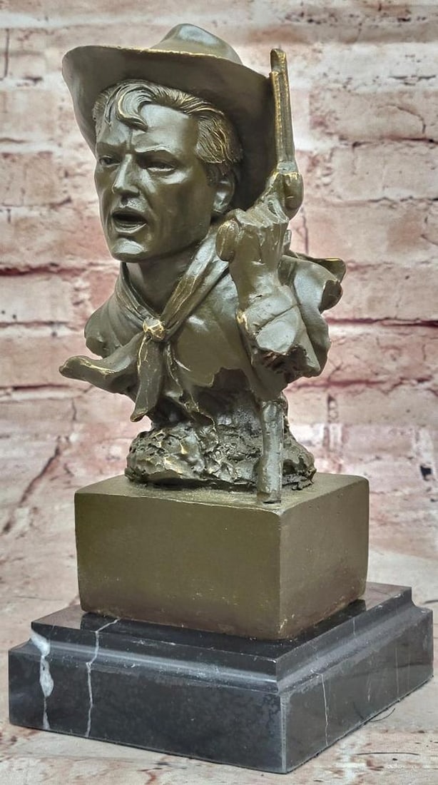 Grit and Glory" Original Bronze Cowboy Bust by Kamiko - 10" x 5: "Grit and Glory" Original Bronze Cowboy Bust by Kamiko - 10" x 5" Grit and Glory is a commanding limited edition bronze sculpture by Kamiko, capturing the fearless spirit of the Ameri