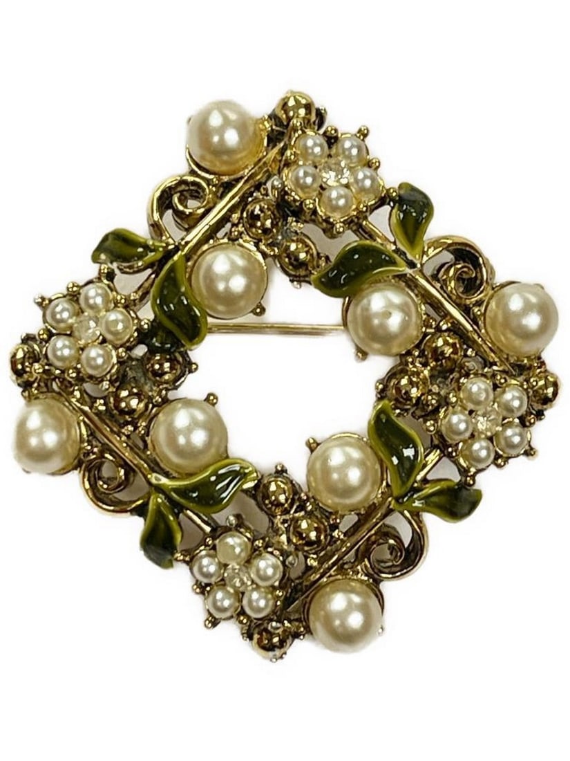 Golden Leafy Vines and Pearls Elegance Brooch (1 of 5)