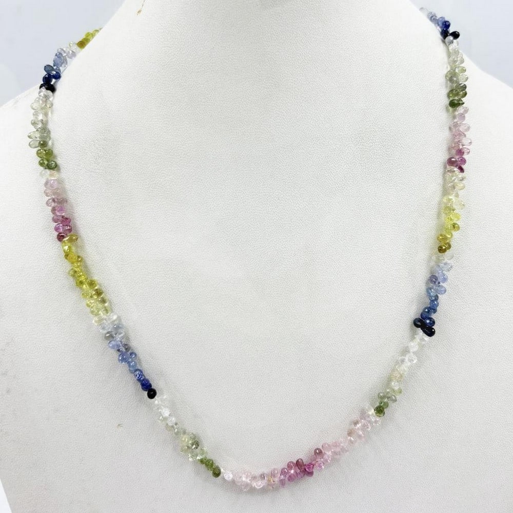 16" Multi Color Sapphire Faceted Drop Shaped Beads String Necklace (1 of 2)