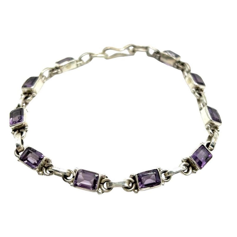 Purple Rectangle Sterling Silver Bracelet: Purple Rectangle Sterling Silver Bracelet Clasp Type: Hook Size: 20.5cm x 0.6cm View Photos For Further Details.
