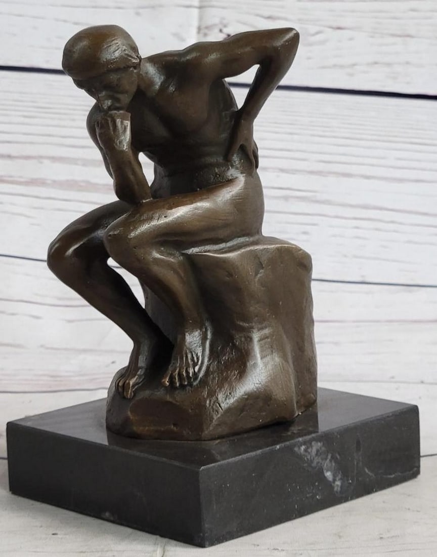 Auguste Rodin Inspired The Thinking Man Bronze Sculpture - 5.5" x 3.25": Auguste Rodin Inspired The Thinking Man Bronze Sculpture - 5.5" x 3.25" Rodin's "Thinker" is a timeless symbol of philosophy, depicting a man lost in deep contemplation. In