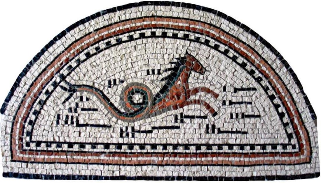 Hippocampus Mosaic: Hippocampus Mosaic The Hippocampus Mosaic is apart of the wide collection of Mythological Mosaics. Hippocampus is a mythological creature with the front head and forelimbs of a horse and the rear