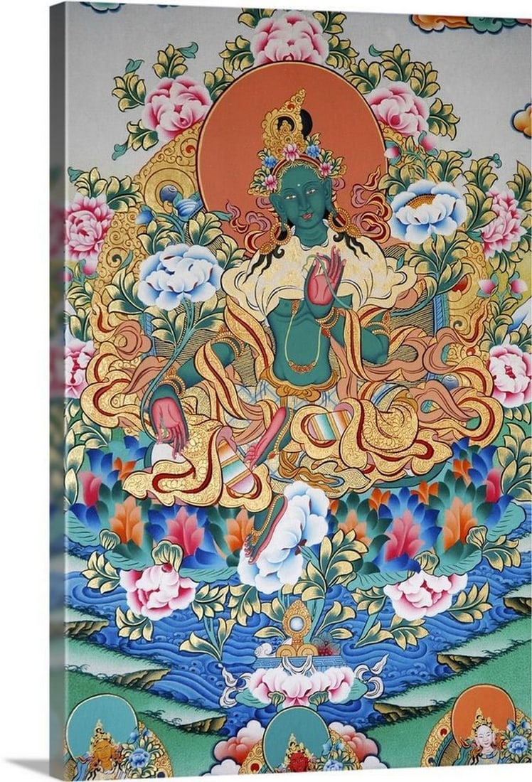 Painting of Green Tara Buddhist Symbol of Prosperity Canvas Reproduction (1 of 2)