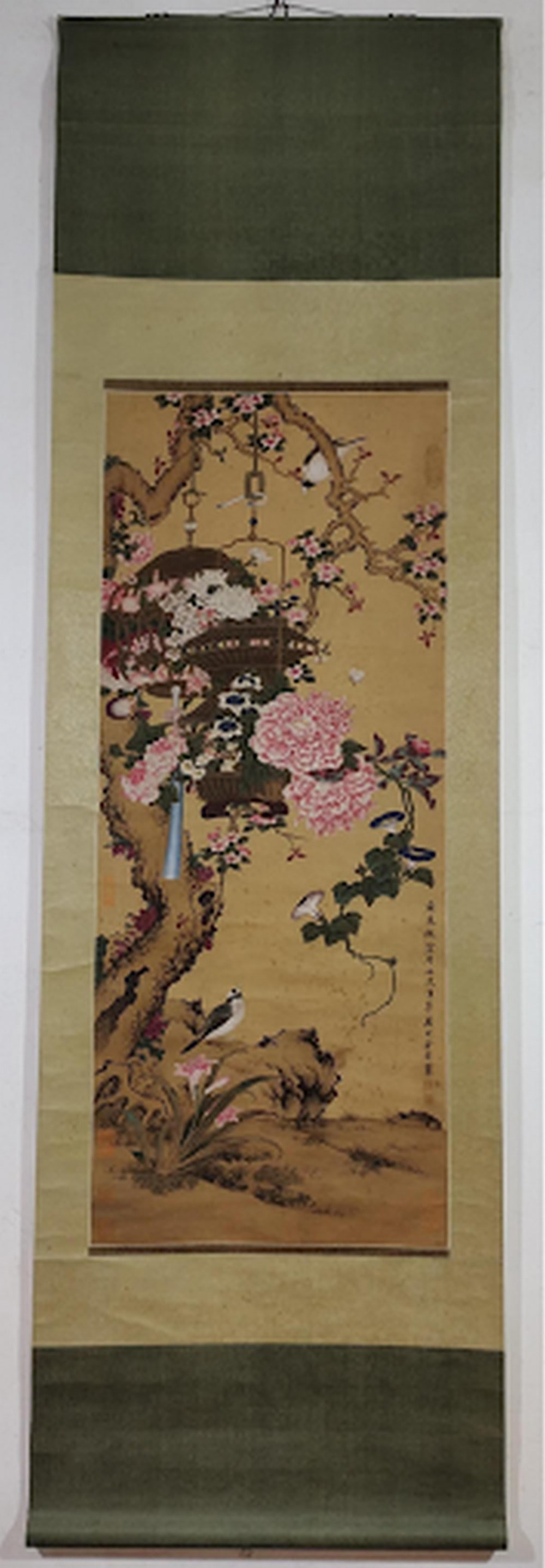 Birds & Flowers Silk Scroll by Yu Xing (1 of 1)
