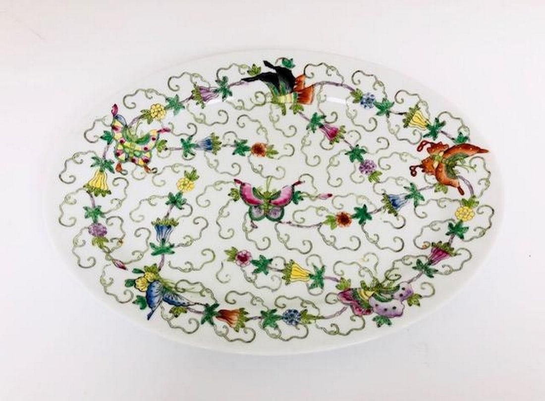 Chinese Floral Butterfly Painted Plate (1 of 3)