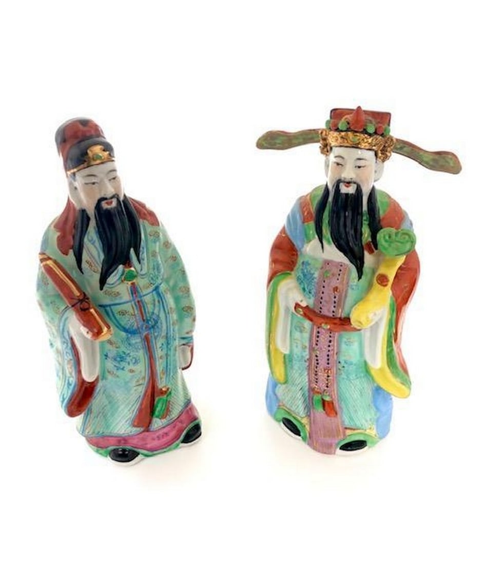 Stamped Famille Rose Porcelain Figures Of Fu Xing & Lu Xing (1 of 4)