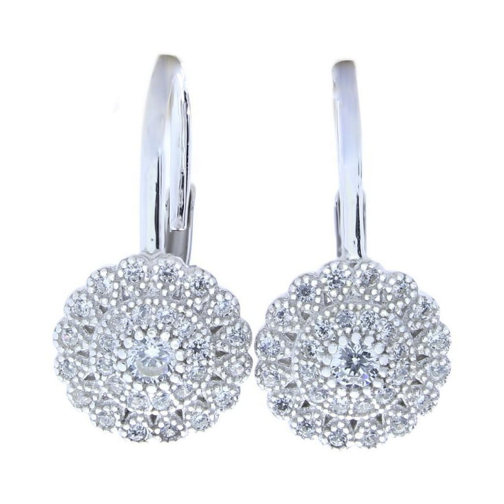 .925 Sterling Silver Floral Design Round Shaped Earrings With Leverbacks (1 of 1)