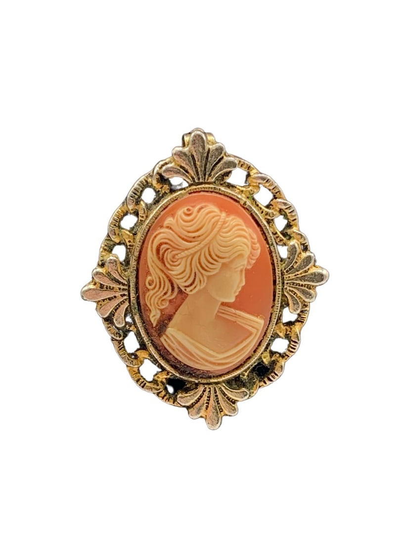 Vintage Pink & Cream Cameo Brooch Depicting A Silhouette Of A Victorian Beauty (1 of 5)