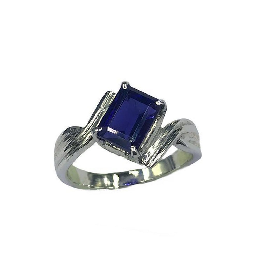 Emerald Cut Blue Iolite Sterling Silver Ring (1 of 1)