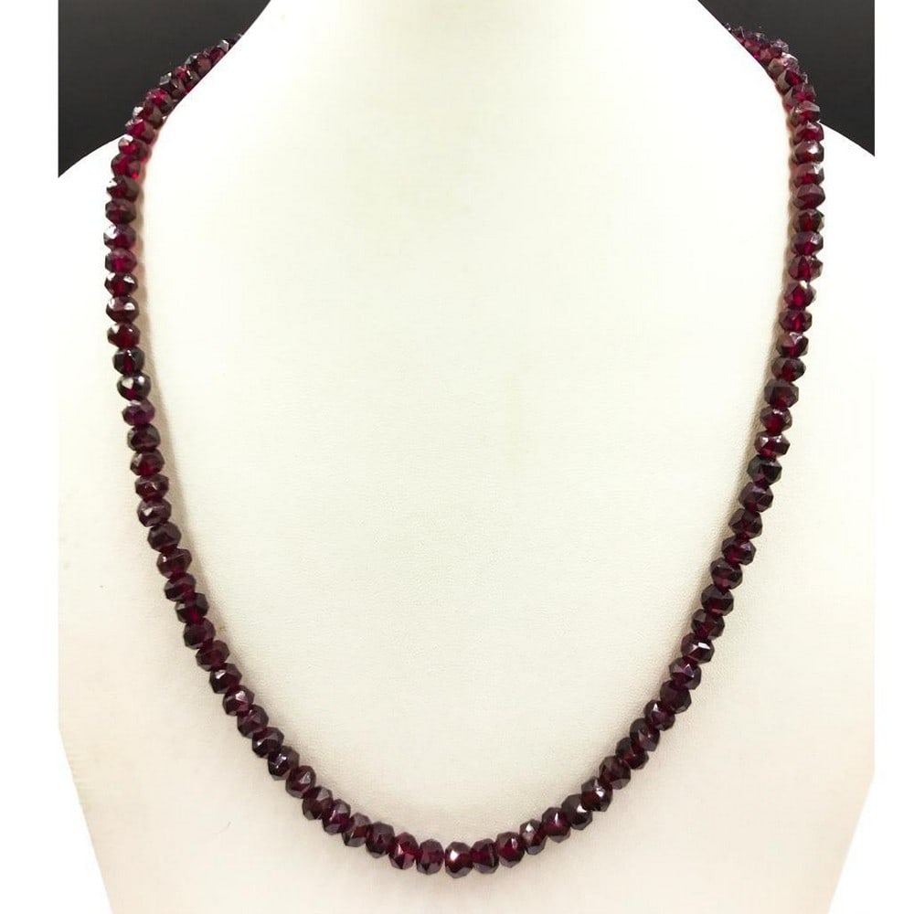 Garnet faceted beads string: Garnet faceted beads string Garnet faceted beads string, Beads diameter- 5.5 to 6.2 mm, Length of necklace- 45 cms View photos for further details.