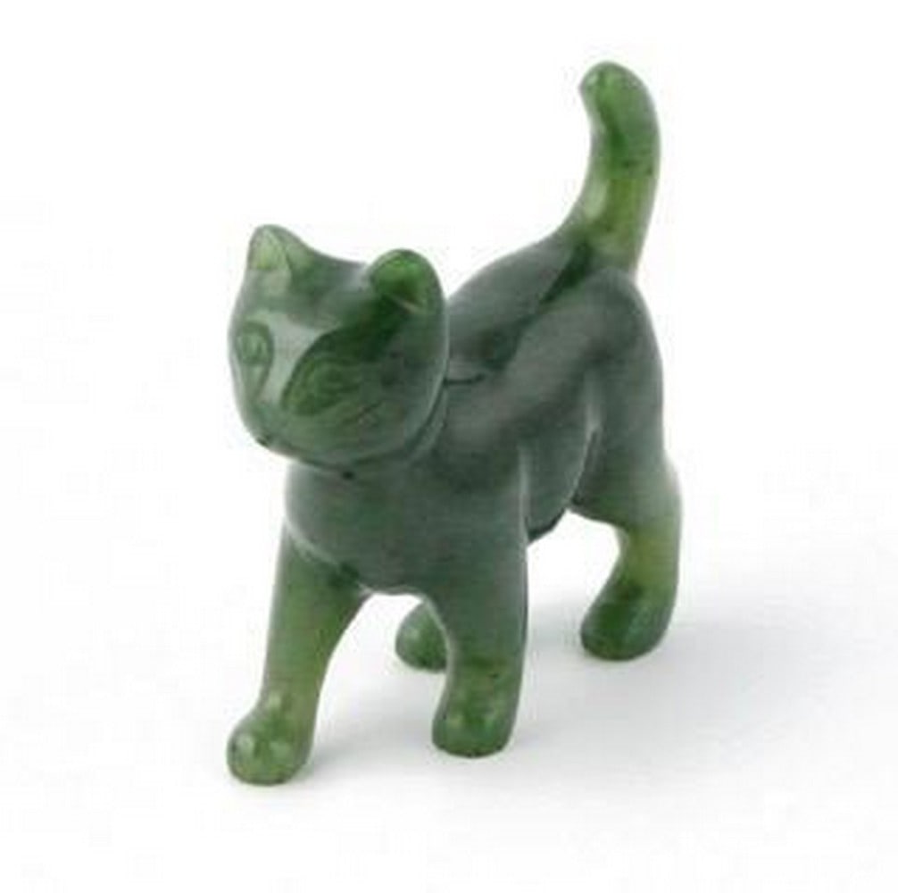 Canadian Nephrite Jade Curious Cat Carving (1 of 3)