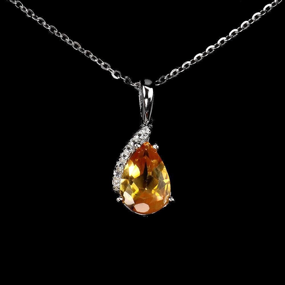Pear Cut Yellow Citrine 10x7mm With White Topaz in Sterling Silver Mount Necklace: Pear Cut Yellow Citrine 10x7mm With White Topaz in Sterling Silver Mount Necklace Metal: 925 Sterling Silver Base Metal: Fine Silver Style: Tear Drop Metal Purity: 925/1000 Plate: 14k White