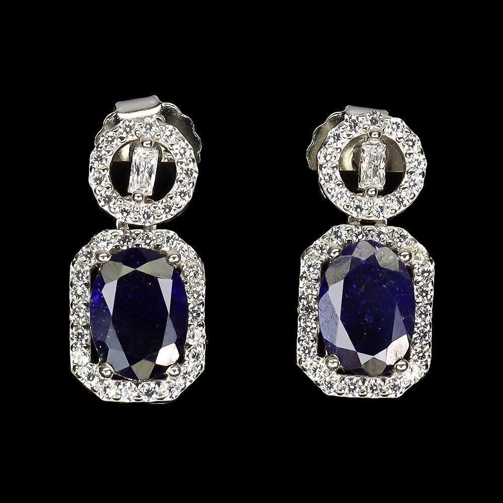Heated Oval Cut Sapphire with CZ Gemstone 925 Sterling Silver Dangle/Drop Earrings (1 of 3)