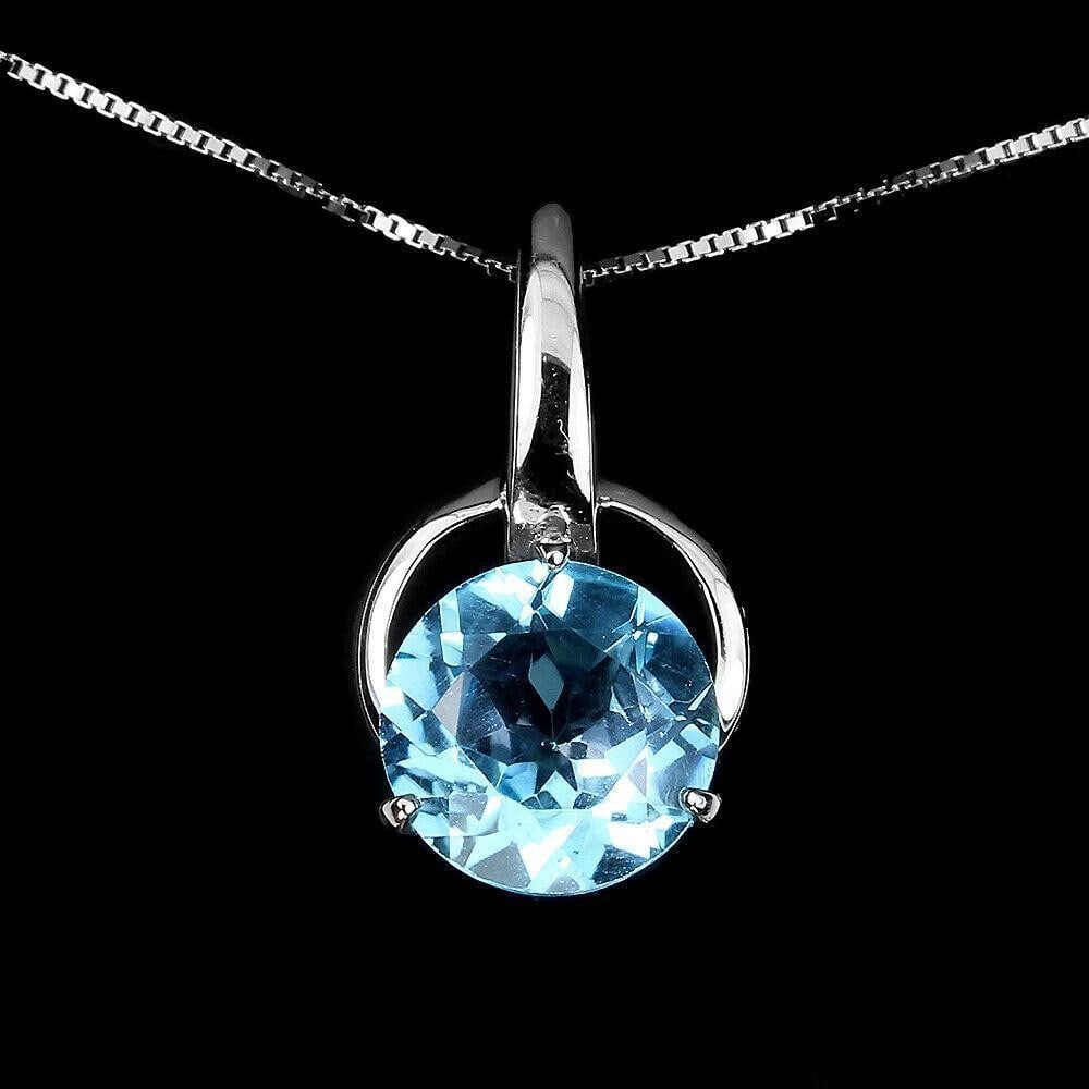 Round Bluebird Blue Topaz 10mm Gemstone Sterling Silver 18" Necklace (1 of 3)