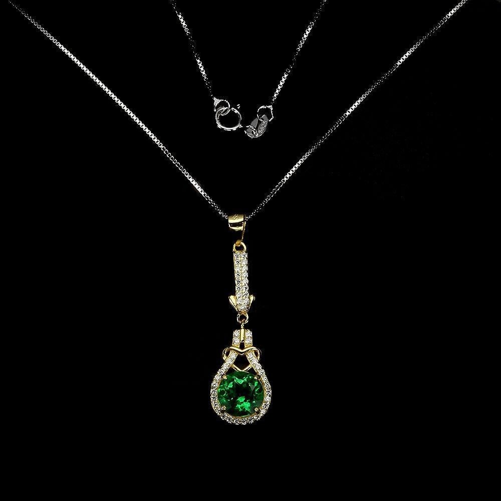 Ultra Green Topaz Round Cut Stone In Tear Drop Crystal Mount Pendant With 925 Sterling Necklace (1 of 3)
