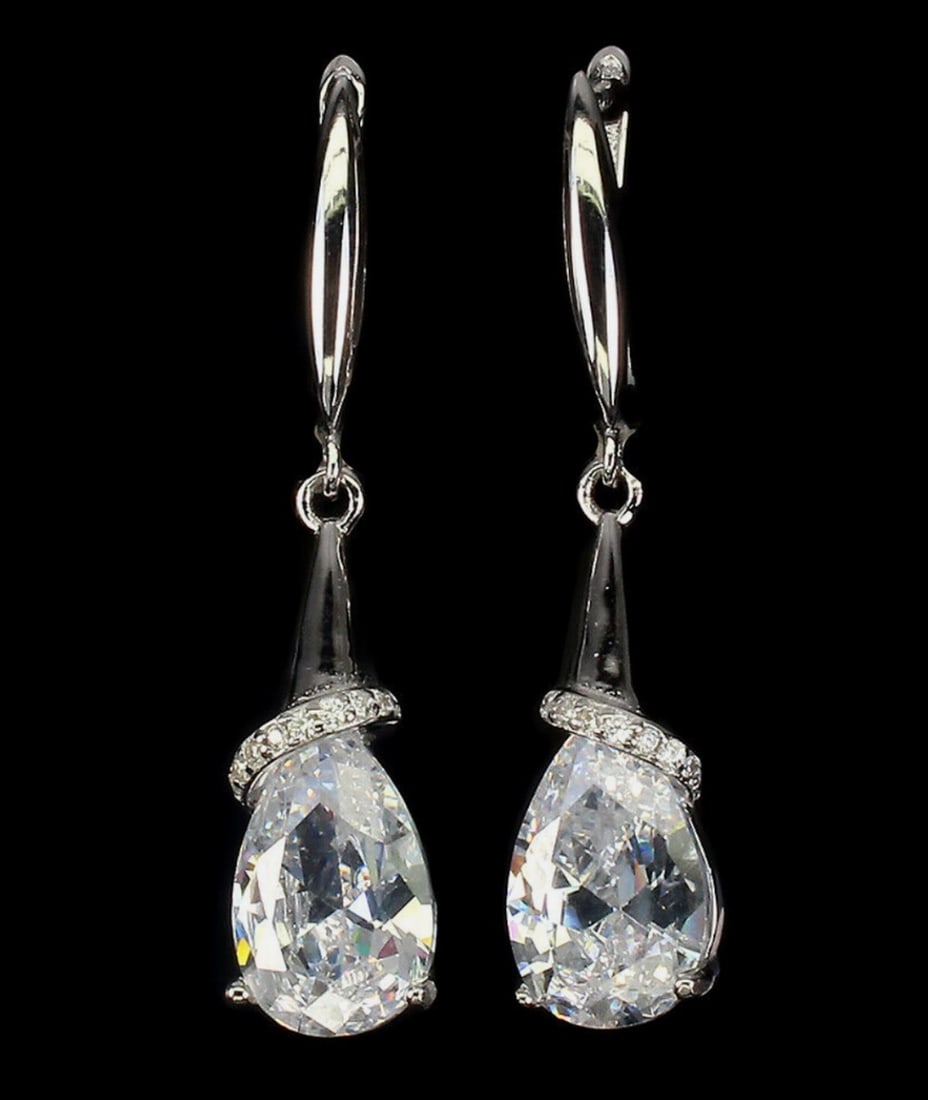 Pear AAA White Cubic Zirconia (11x8mm) 925 Sterling Silver Dangle/Drop Earrings (1 of 2)