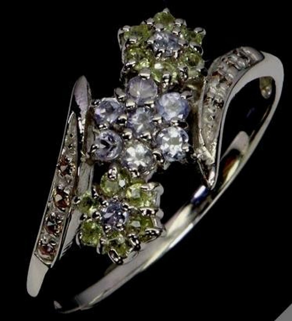 Sterling Silver Round Tanzanite, Peridot & Sapphire Ring (1 of 3)