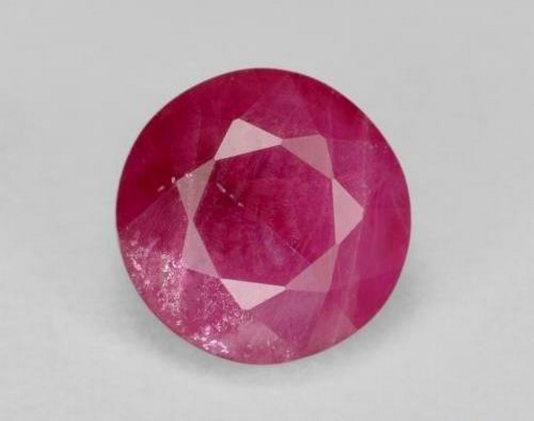 1.14 ct Natural Medium Red Ruby, Round Facet, SI, Myanmar: 1.14 ct Natural Medium Red Ruby, Round Facet, SI, Myanmar Natural ruby weighing 1.14 carats, cut in a round facet with medium red color. The gem measures 6.34 x 2.97 mm (calibrated to 6.5 mm) and has