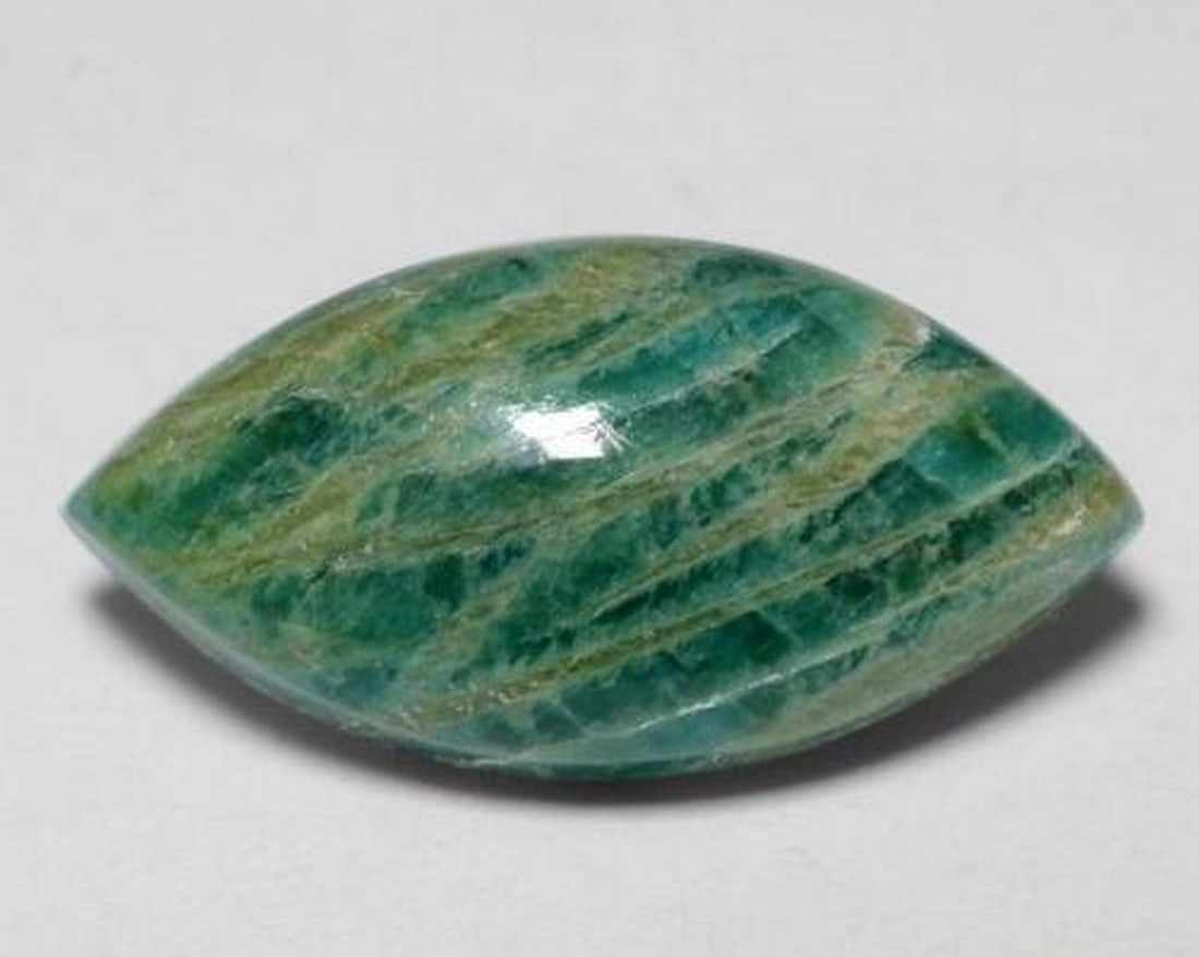 7.12 ct Natural Medium Green Amazonite, Marquise Cabochon, Opaque, Madagascar (1 of 3)