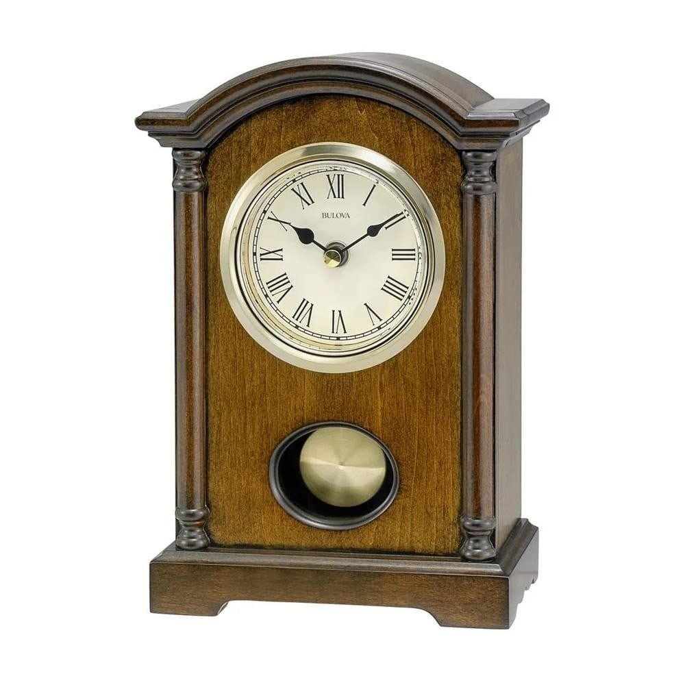 Walnut-Finished Westminster Mantel Clock with Goldstone Bezel (1 of 3)