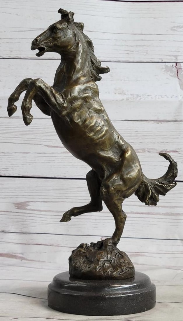 Rearing Horse Bronze Sculpture by Milo - 13" x 8": Rearing Horse Bronze Sculpture by Milo - 13" x 8" This stunning bronze sculpture by Milo captures the raw energy and elegance of a rearing horse, its powerful form beautifully detailed and lif