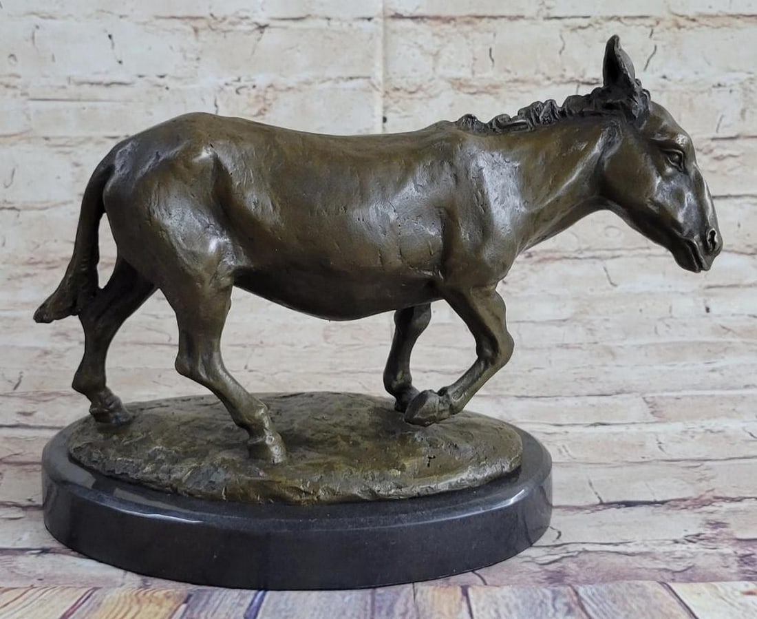 Gardet Inspired Donkey Bronze Sculpture On Marble Base - 8" x 12": Gardet Inspired Donkey Bronze Sculpture On Marble Base - 8" x 12" The donkey comes across in its natural and free state. With a jerk of the head and a cock of an ear, he notices the viewer, a