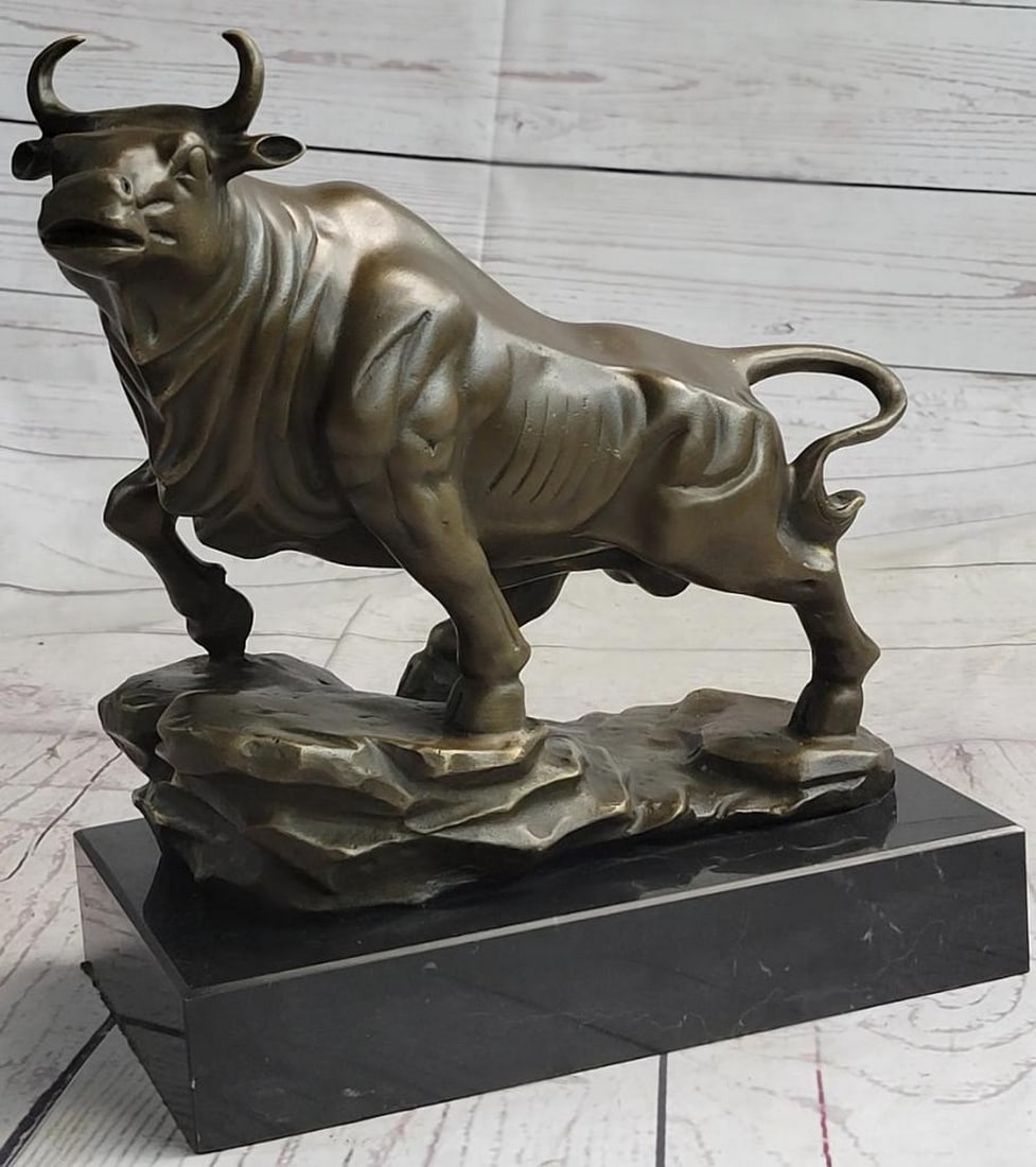 Fierce Bull Original Bronze Sculpture On Marble Base - 10" x 11" (1 of 7)