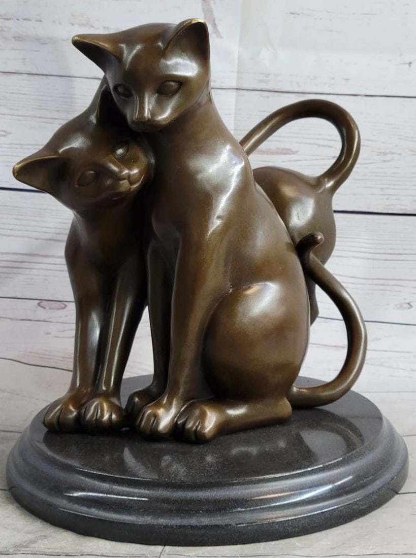 Loving Cats Orignal Bronze Sculpture On Marble Base - 11.5" x 10.5": Loving Cats Orignal Bronze Sculpture On Marble Base - 11.5" x 10.5" Introducing an exceptional bronze masterpiece by the renowned artist Mario Nick, this signed abstract modern art sculpture
