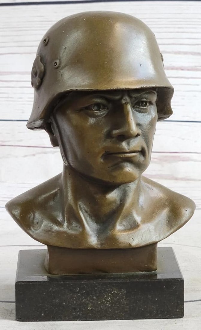 Signed German Soldier Bronze Bust Sculpture - WW1 WW2 - 5lbs (1 of 9)
