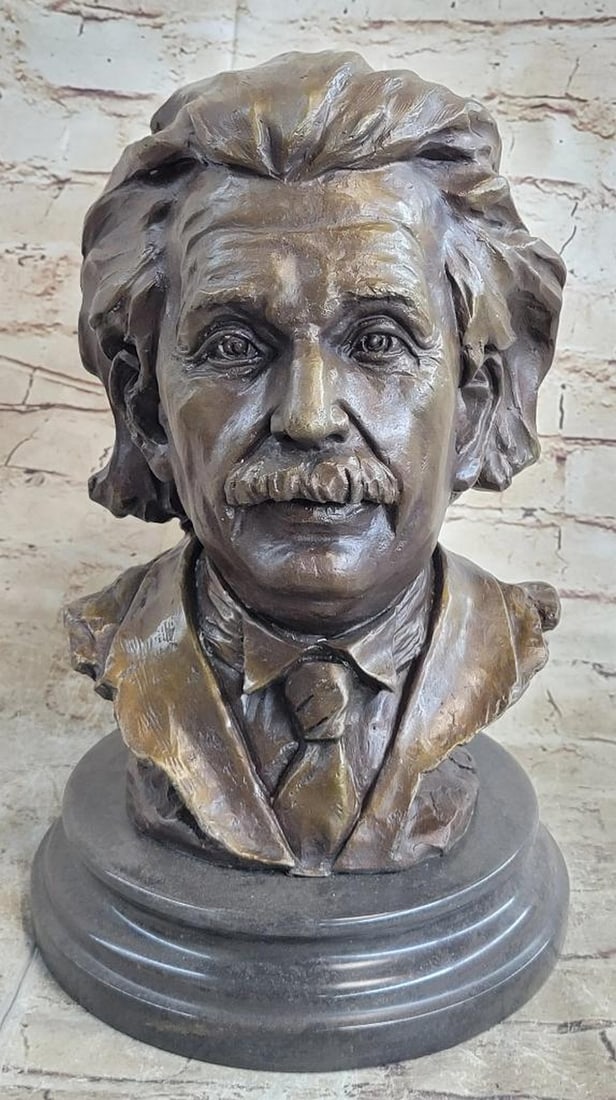 Original Albert Einstein Bronze Metal Bust Sculpture On Marble Base - 21lbs (1 of 10)