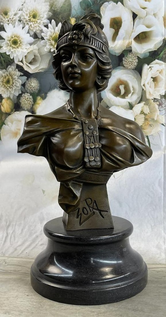 Large Sexy Goddess Bronze Bust Sculpture - 12lbs: This bronze statue inspired by Emmanuel Villanis is handmade and cast in the traditional Lost Wax Casting Process. This insures a quality bronze sculpture that may be passed down from generation to ge