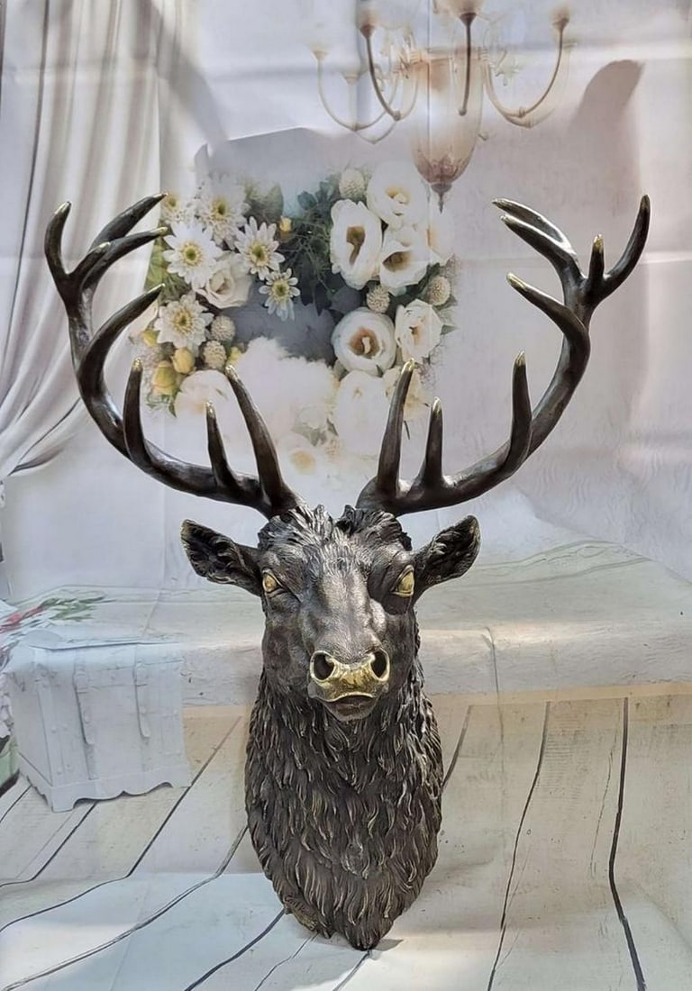 Majestic Bronze Deer Head Wall Mount by Carl Kauba - 31" x 25" (1 of 7)